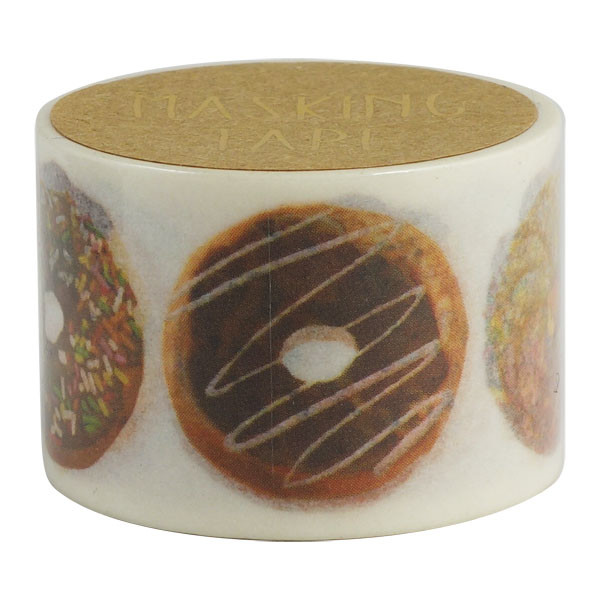 Roll of Japanese washi tape with chocolate donut print