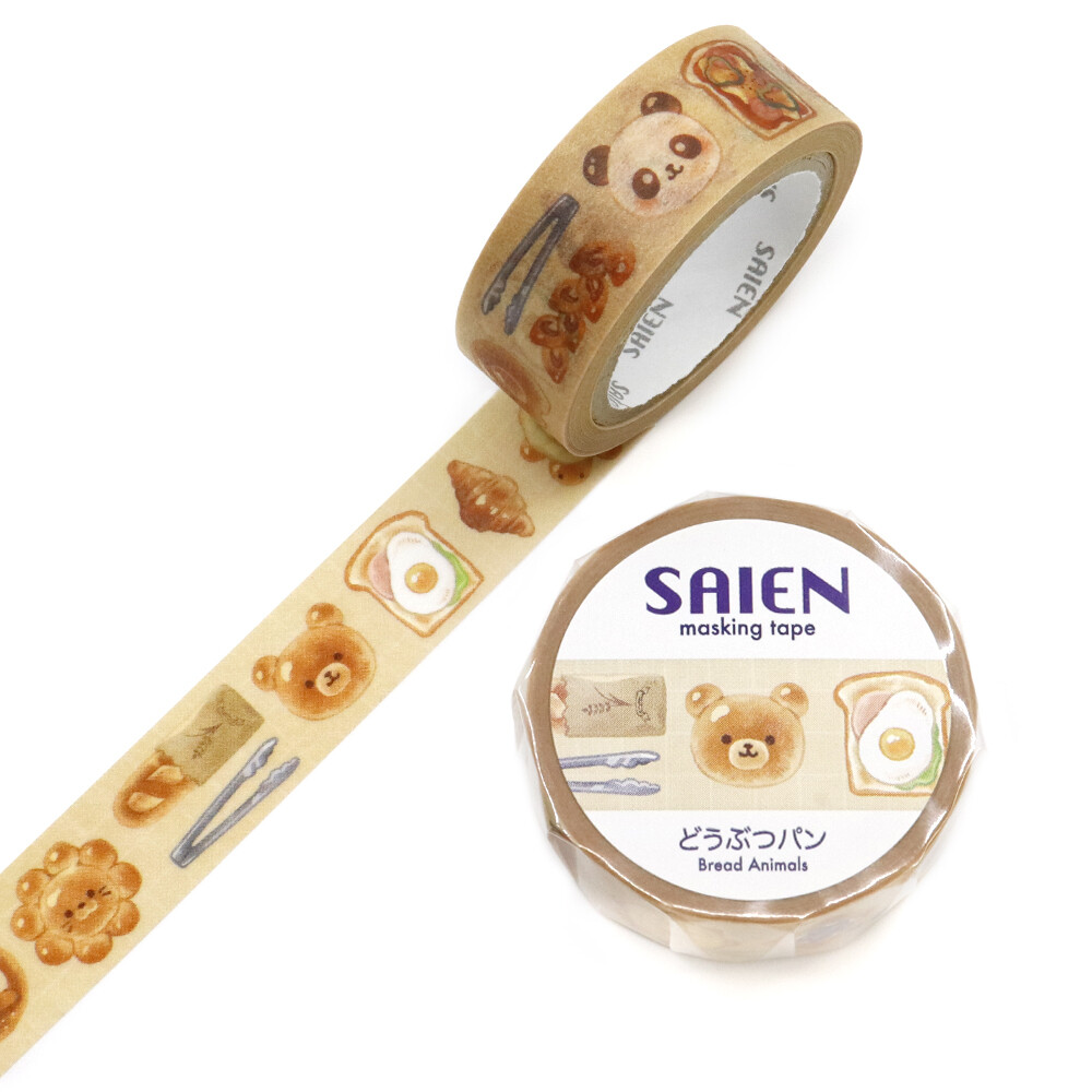 SAIEN Animal Bread Japanese Washi Tape 15mm x 7m - product photo