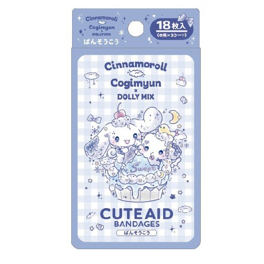 Sanrio Cinnamoroll & Cogimyun Dolly Mix Adhesive Bandages - 18 Pieces - product photo