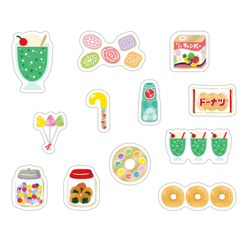 Japanese Dagashi Candy Gold Foil Flake Sticker Pack | 36 PET Planner & Journal Stickers - product image
