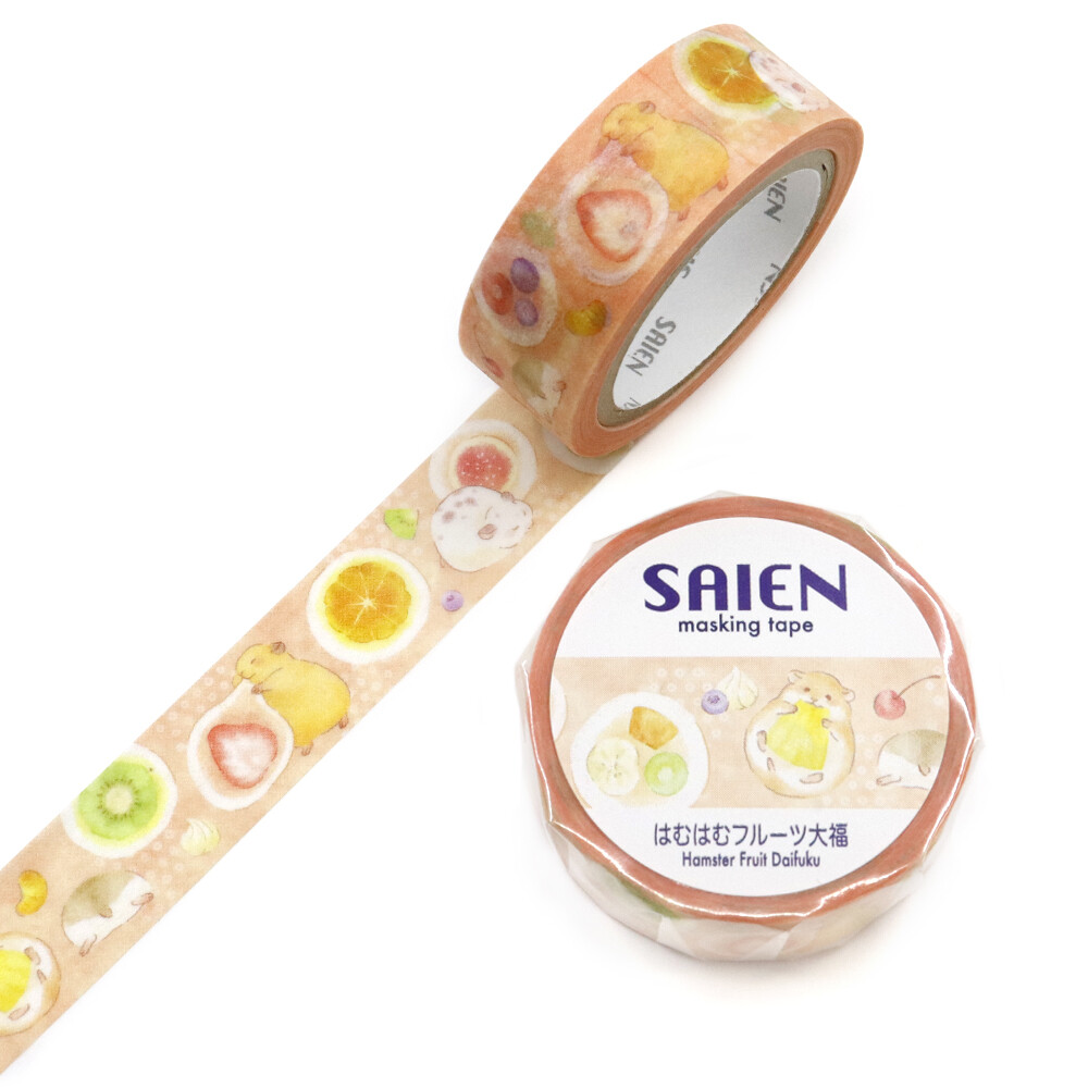 SAIEN Hamuhamu Fruits Daifuku Washi Tape | 15mm x 7m - product photo