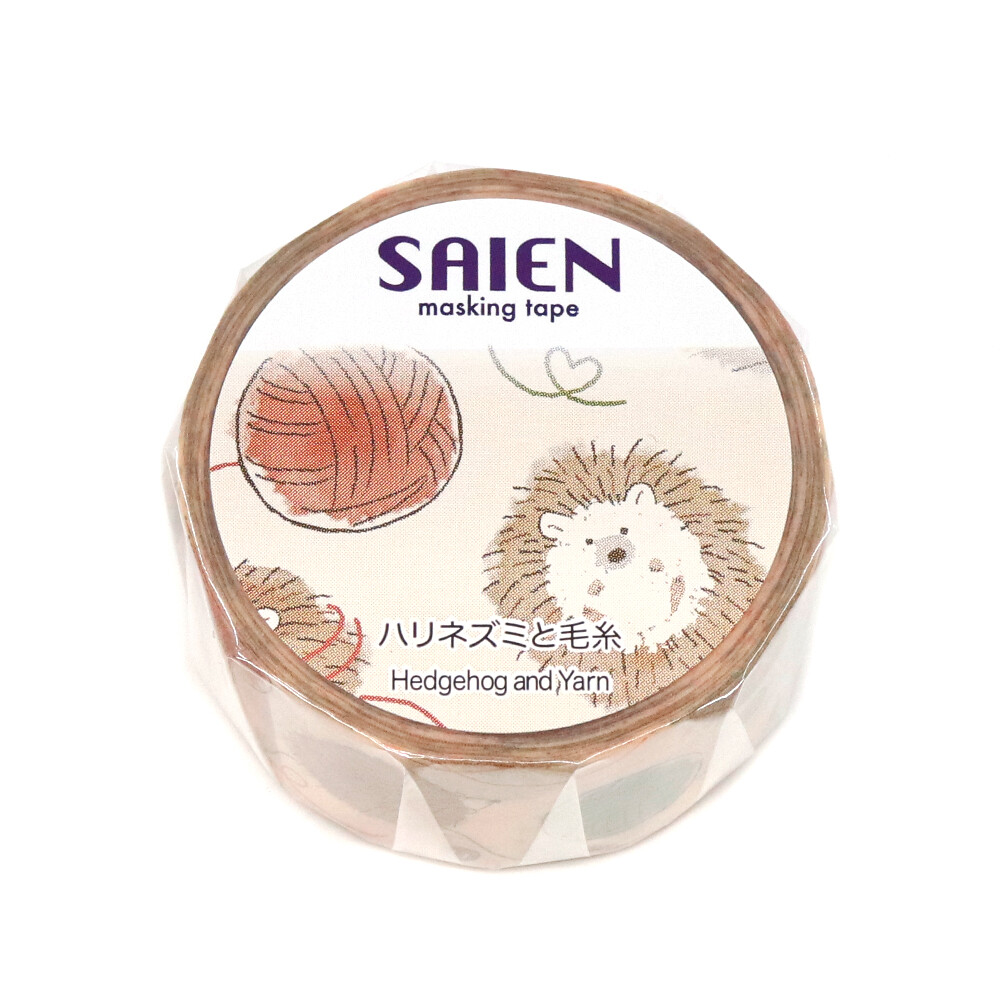 SAIEN Hedgehog and Yarn Japanese Washi Tape 20mm x 7m - packaging