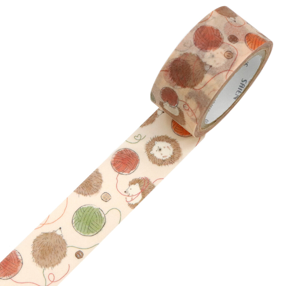 SAIEN Hedgehog and Yarn Japanese Washi Tape 20mm x 7m - detail