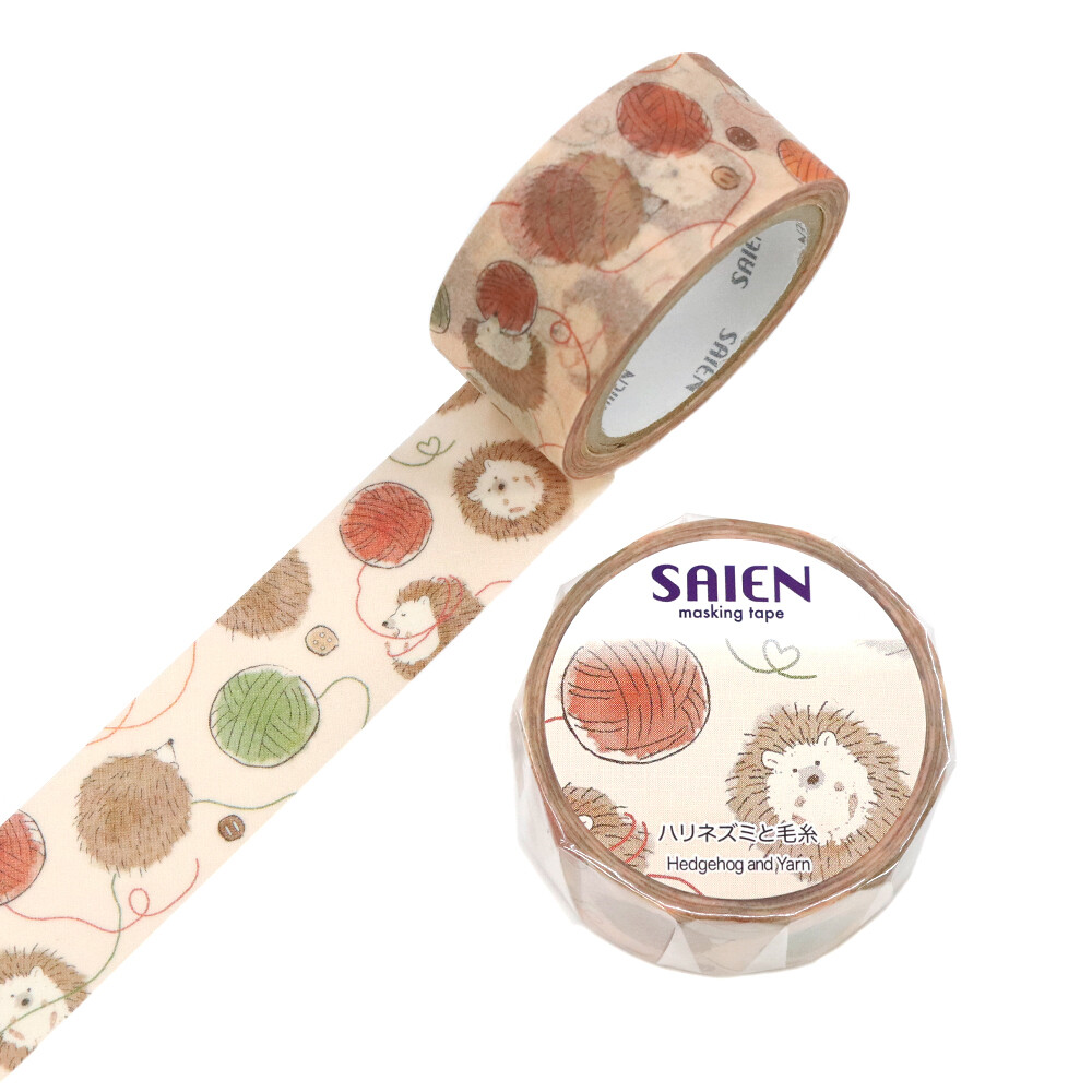 SAIEN Hedgehog and Yarn Japanese Washi Tape 20mm x 7m - product photo
