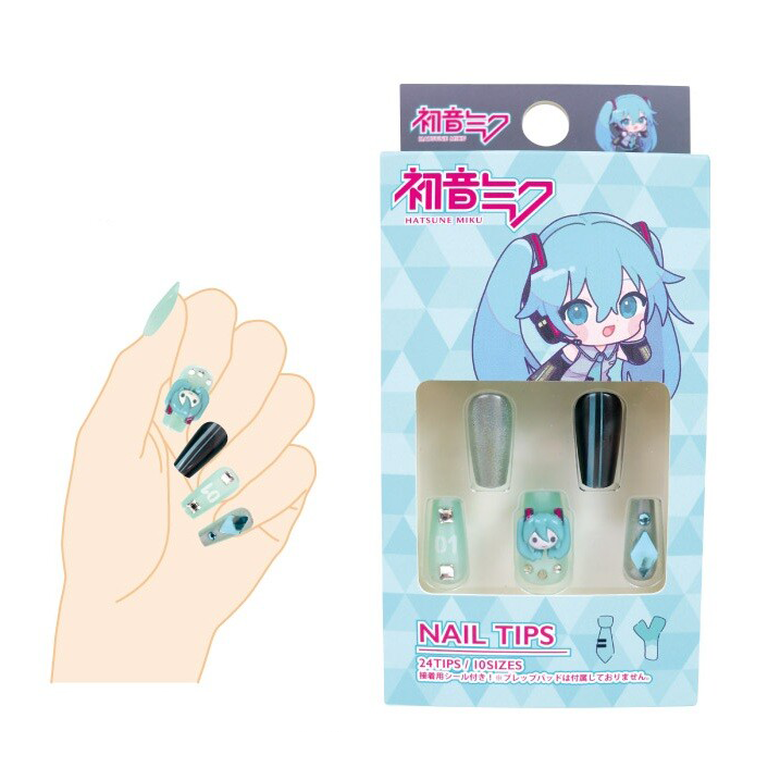 Hatsune Miku Anime Press-On Nail Tips Set - 24 Pieces - product photo