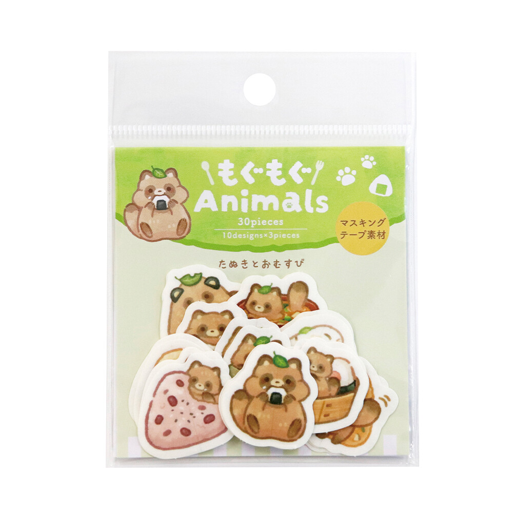 Mogumogu Animals Flake Stickers - Tanuki & Onigiri Kawaii Planner Stickers 30 - product photo