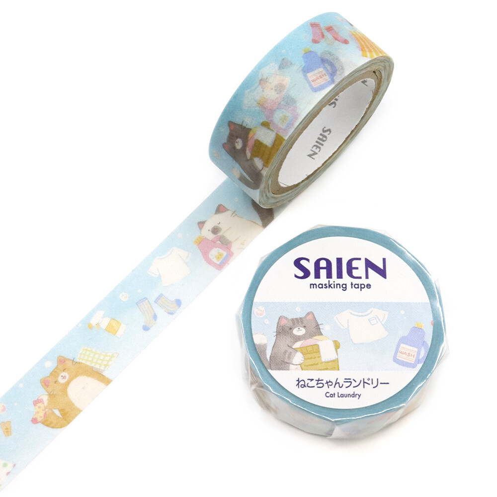 SAIEN Neko-chan Laundry Washi Tape | 15mm x 7m - product photo
