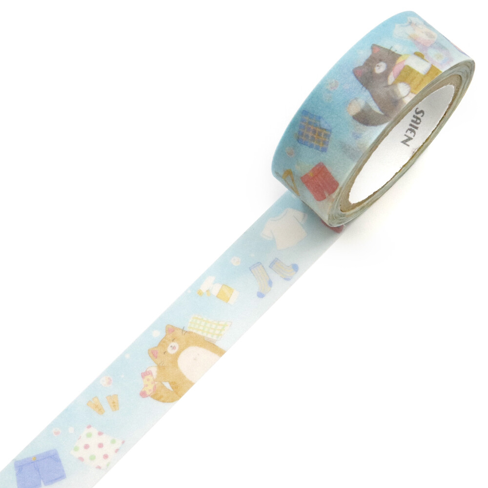SAIEN Neko-chan Laundry Washi Tape | 15mm x 7m - detail
