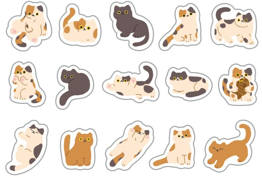 Cat Flake Sticker Pack | 45 Cute Kitty Planner & Journal Stickers