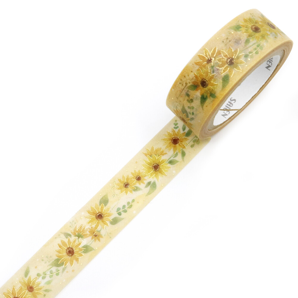 SAIEN Summer Sunflowers Gold Foil Washi Tape | 15mm - detail