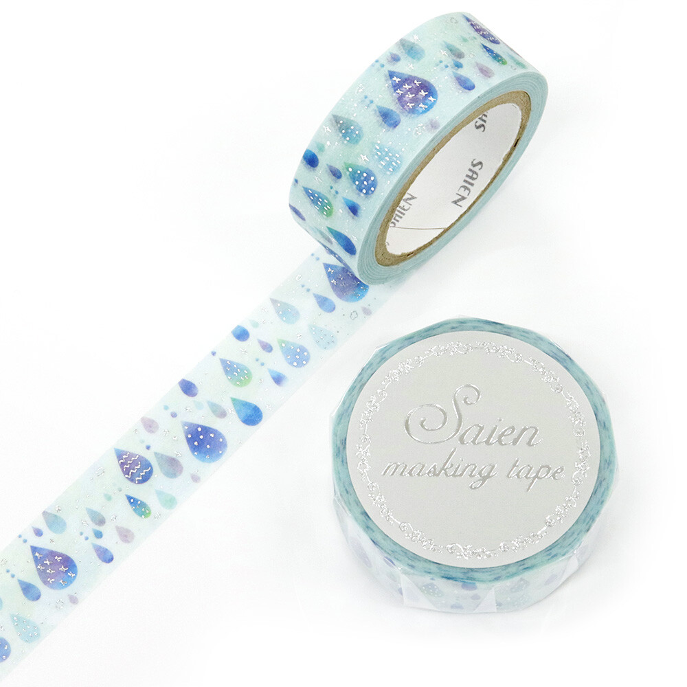 Saien Raindrops Silver Foil Washi Tape 15mm x 7m