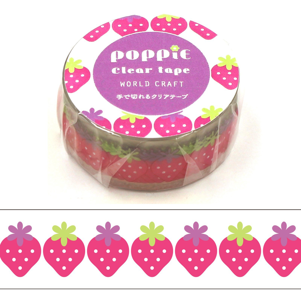 POPPiE Clear Tape Strawberry – Japanese Planner & Craft Tape 15mm x 5m