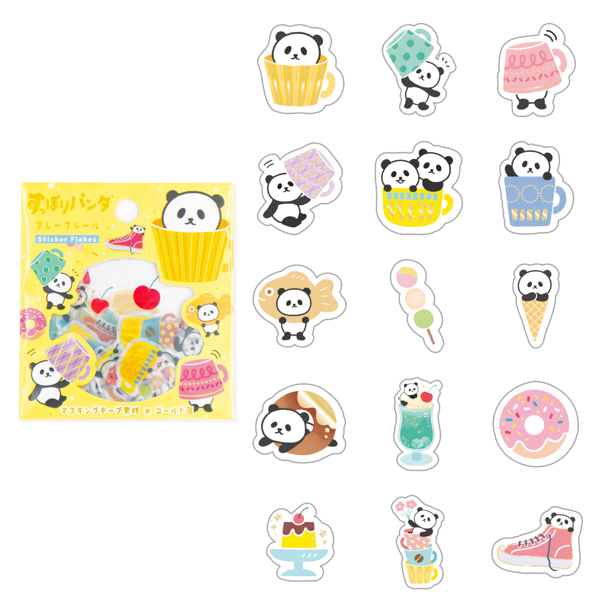 Hyokkori Panda Sticker Flakes | Japanese Kawaii Foil Planner & Journal Stickers by World Craft - product image