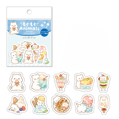 Cute White Bear & Ice Cream Flake Stickers - Kawaii Japanese Planner Stickers - product image