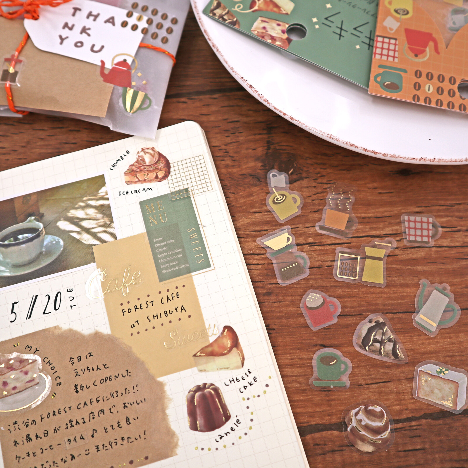 Cafe Sweets Gold Foil Flake Sticker Pack | 36 PET Planner & Journal Stickers