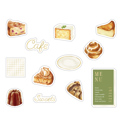 Cafe Sweets Gold Foil Flake Sticker Pack | 36 PET Planner & Journal Stickers - product image